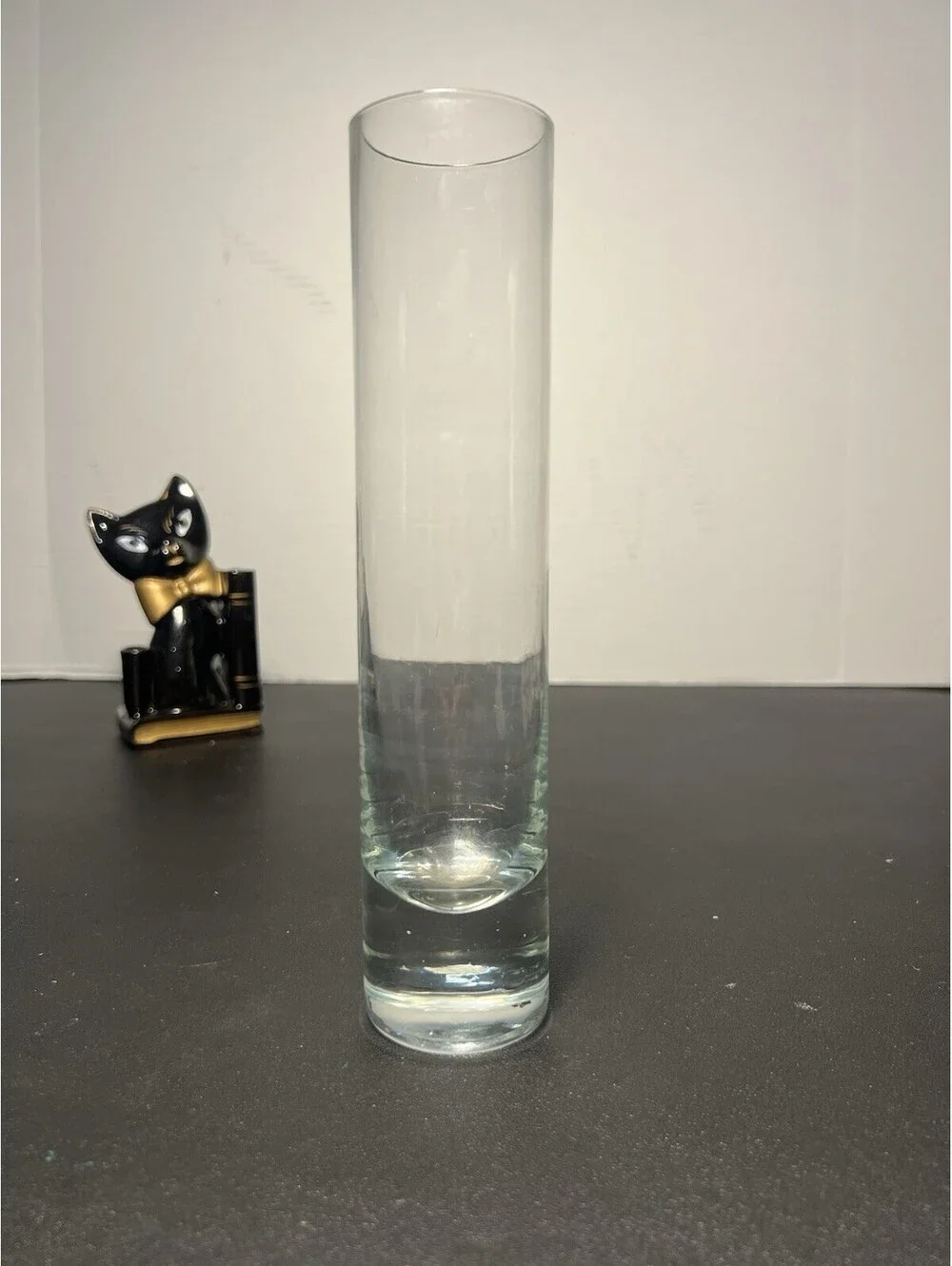 Krosno Poland 1970s Glass Cylinder Bud Vase Clear Controlled Bubble, 8.75x2”